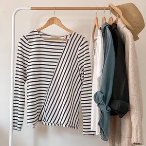 LOFT — Asymmetrical Striped Shirt — M — B&W